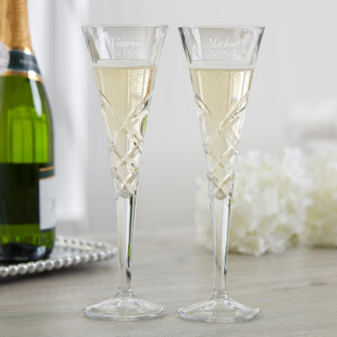 PERSONALIZATION MALL Reed & Barton Engraved Crystal Champagne Flute Set (Set of 2)