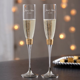 PERSONALIZATION MALL Gold Hammered Engraved Wedding Champagne Flute Set (Set of 2)