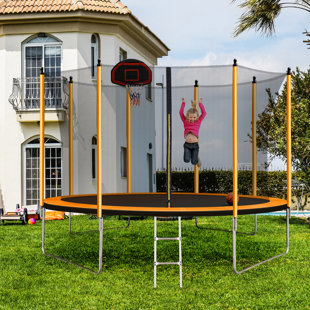CEOKS 10 Ft Trampoline With Basketball Hoop And Ladder