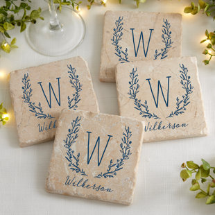 PERSONALIZATION MALL Farmhouse Floral Marble Square 4 Piece Coaster Set (Set of 4)