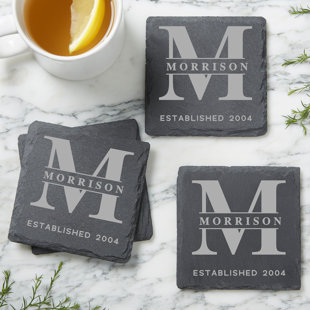 PERSONALIZATION MALL Lavish Last Name Stoneware Square 4 Piece Coaster Set (Set of 4)