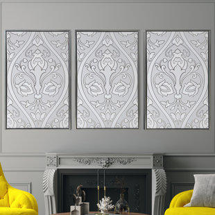 GALLERY 57 "Baroque Triptych" 3 Piece Set on Silver Floating Framed Canvas Wall Art
