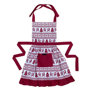 RAGGED ROSE Betty Christmas Patterned Cotton Bib Apron