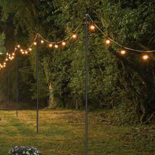 JTANGL String Light Poles 2 Pack,9 Ft Metal Light Pole with 5 Prong Fork Base & Hooks