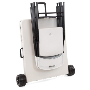 CREATIVE OUTDOOR DISTRIBUTOR 6 Foot Folding Table & Rolling Table with 4 Chairs