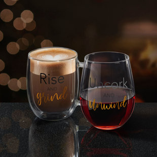 Mikasa Novelty Double-Wall Coffee Mug & Stemless Wine Glass Set