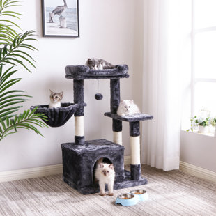 TUCKER MURPHY PET™ Lovelle Tucker Murphy™ Pet Cat Tree Condo With Scratching Post Cat Tower Padded Plush Perch And Cozy Basket For Kitten Mmj11
