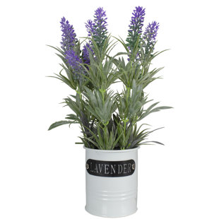 NORTHLIGHT SEASONAL 11" Artificial Lavender Arrangement in White Tin Can