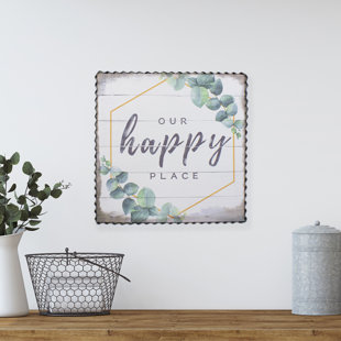 NORTHLIGHT SEASONAL Metal Framed "Our Happy Place" Decorative Canvas Wall Art 12"