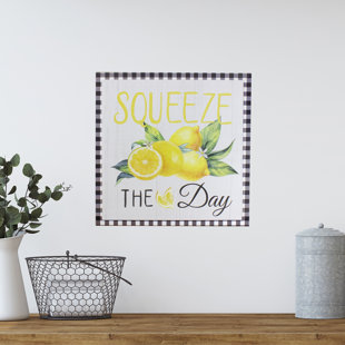 NORTHLIGHT SEASONAL White and Black Gingham "Squeeze the Day" Decorative Lemon Wall Art 13.75"