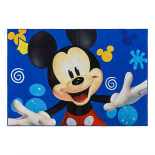 GERTMENIAN Licensed Disney Mickey Mouse Splash Blue Ivory Black Digital Printed Youth Non-Slip Area Rug