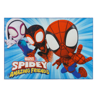 GERTMENIAN Licensed Disney Marvel Spiderman and Friends Blue Red Youth Non-Slip Area Rug