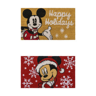 Licensed Disney Mickey Mouse Santa Happy Holidays Christmas Coir Door Mat 2-Piece Set