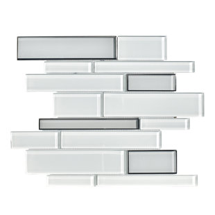 ES STONE Random Sized White Glass and Silver Glazed Glass Linear Mosaic Wall Tile
