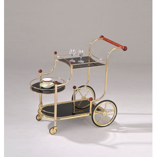 LARK MANOR™ Southbridge Golden Plated and Black Glass Bar Cart