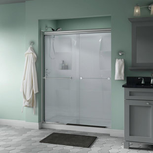 DELTA Trinsic 60 in. x 70 in. Semi-Frameless Traditional Sliding Shower Door with Niebla Glass
