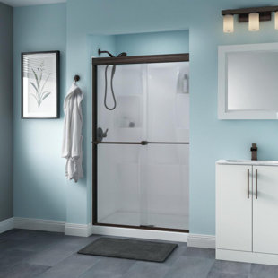 DELTA Trinsic 48 in. x 70 in. Semi-Frameless Traditional Sliding Shower Door with Niebla Glass
