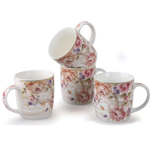 LORREN HOME TRENDS Floral Coffee Mug (Set of 4)