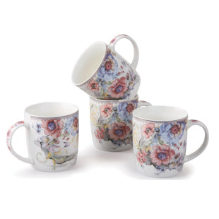 LORREN HOME TRENDS Floral Coffee Mug (Set of 4)