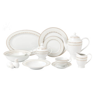 LORREN HOME TRENDS 57 Piece Bone China Dinnerware Set - Service for 8