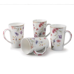 LORREN HOME TRENDS Tall Floral Coffee Mug (Set of 4)