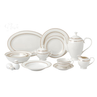 LORREN HOME TRENDS 57 Piece Bone China Dinnerware Set - Service for 8