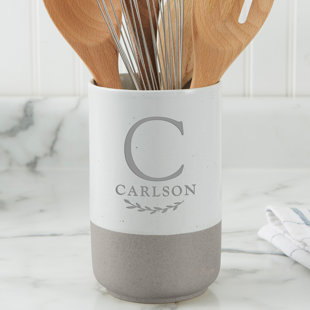 PERSONALIZATION MALL Family Laurel Bone China Oval Utensil Crock