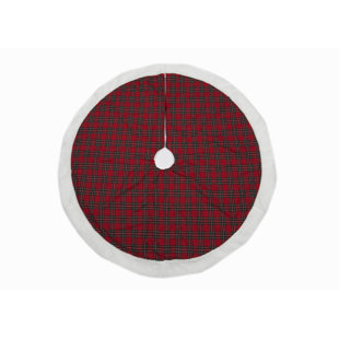MANOR LUXE Classic Christmas Check Tree Skirt with Faux Fur Trim