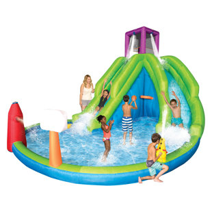 MAGIC TIME INTERNATIONAL Magic Time Adventure Falls Inflatable Water Park with 2 Slides & Basketball Hoop