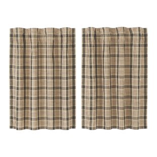 ROSALIND WHEELER Holms Plaid Cotton Tailored 72'' W Cafe Curtain in Khaki/Forest Green/Russet