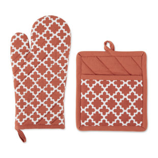 Design Imports Lattice Cotton Potholder & Oven Mitt Set