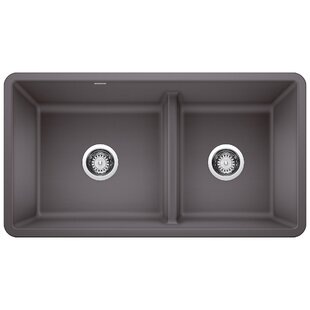 BLANCO Precis SILGRANIT 33" L x 18" W Reversible Double Bowl Undermount Kitchen Sink with Low Divide