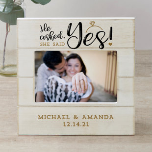 PERSONALIZATION MALL He Asked...Engagement Wood Picture Frame
