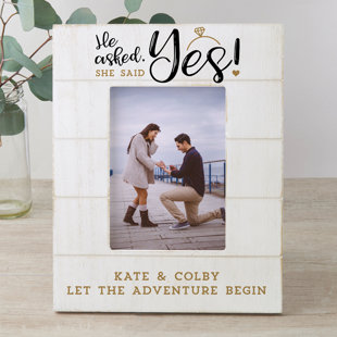 PERSONALIZATION MALL He Asked...Engagement Wood Matte Picture Frame