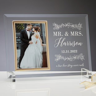 PERSONALIZATION MALL Laurels Of Love Clear Glass Beveled Picture Frame