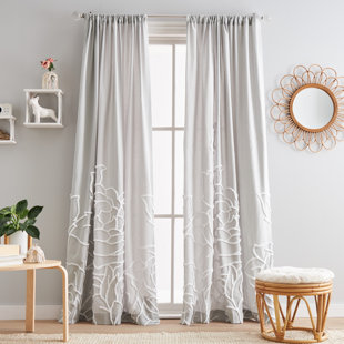 DAKOTA FIELDS Chrisina Chenille Rose 100% Cotton Floral Semi-Sheer Rod Pocket Curtain Panels (Set of 2)
