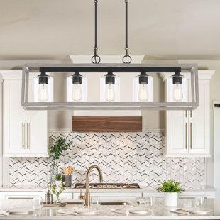 STEELSIDE™ Elutheria 5 - Light Kitchen Steel Dimmable Island Rectangle Chandelier with Hand Blown