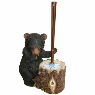 DE LEON COLLECTIONS Pee-ew Stinky Black Bear Freestanding Toilet Brush with Holder Set