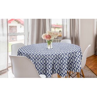 EAST URBAN HOME Ambesonne Ikat Round Tablecloth, Eastern Ornament In Blue Exotic Art Elements Curves Simple Design Print, Circle Table Cloth Cover For Dining Room Kitchen Decoration, 60", Royal Blue And White