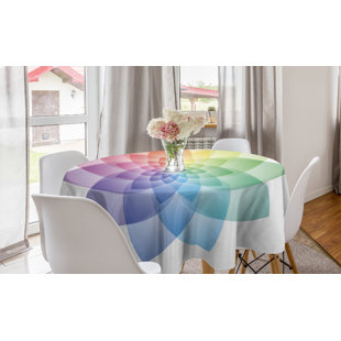 EAST URBAN HOME Ambesonne Rainbow Mandala Round Tablecloth, Lotus Flower Design With Many Colors Abstract Petal Pattern Rainbow Art, Circle Table Cloth Cover For Dining Room Kitchen Decoration, 60", Multicolor