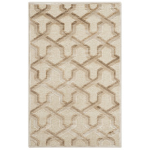 GEORGE OLIVER Cummings Geometric Machine Woven Beige Area Rug