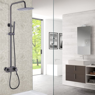 AQUA GALLERY 51.4" Height Adjustable Exposed Bathroom Shower Faucet Set, Complete Shower System with Rough-In Valve