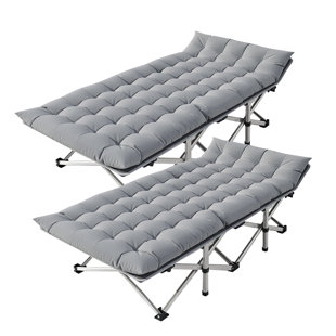 JTANGL Folding Camping Cot Bed, Multipurpose Heavy Duty Outdoor Sleeping Guest Bed with 2 Sided Mattress & Carry Bag (Set of 2)