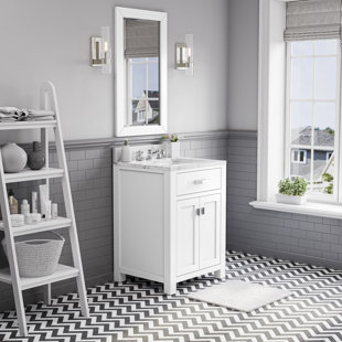 ANDOVER MILLS™ Madison 24" Carrara White Marble Countertop Bath Vanity with Faucet and Mirror