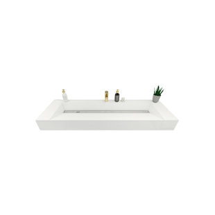 BRAYDEN STUDIO® Akeya High Gloss White Stone Rectangular Vessel Bathroom Sink with Overflow