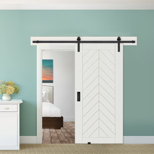 BARNDOORZ Primed Chevron Barn Door without Installation Hardware Kit