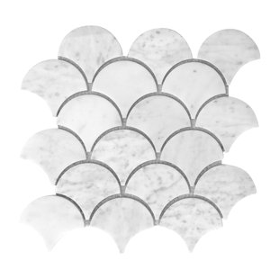 DECQO Bianco Carrara 3" x 3" Marble Fish Scale Mosaic Sheet