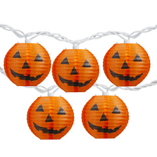 NORTHLIGHT SEASONAL 10-Count Orange Jack-O-Lantern Paper Lantern Halloween Lights 8.5ft White Wire