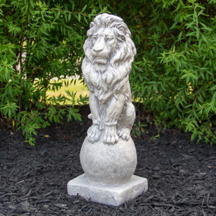 NORTHLIGHT SEASONAL 18" Lion Sitting on Ball Pedestal Outdoor Garden Statue
