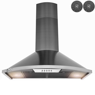 AKDY 30-in 343-CFM Convertible Black Stainless Steel Wall-Mounted Range Hood with Carbon Filters